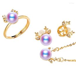 Necklace Earrings Set Freshwater Pearl Jewellery Accessories Women Wedding 2023 Natural 18K Gold Plated Trendy White Anchor