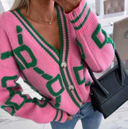 Women's Designer fashion sweater For Women Green Striped Pink Knit Button Lady Cardigans Sweaters V-neck Loose Casual spring autumn 2022 Knitted Coat clothes L230725