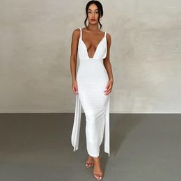 Casual Dresses Hirigin Elegant Ruched Sexy Backless Long Gown Party Club Summer Outfits Draped Sleeveless Bodycon