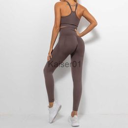 Yoga Outfits Two Piece Sportswear Yoga Set Fitness Sport Suits Women Sportswear Set Workout Clothes Gym Clothing High Waist Seamless Leggings x0724