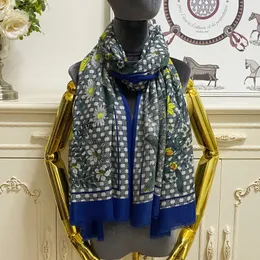 women's long scarf scarves shawl 100%cashmere material blue print letters flowers pattern size 190cm - 95cm