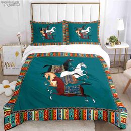 Fashion Ethnic Frame Horse Duvet Cover Comforter Bedding set Soft Quilt Cover and cases for Teens Single/Double/Queen/King L230704