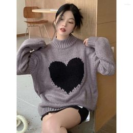 Women's Sweaters Design Love Pattern Knitted Sweater Tops Fashion Casual Loose Lazy Wind Jumper Women Wear Outside Knitwear