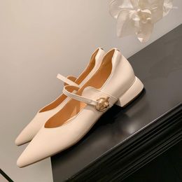 Dress Shoes Size 33-41 Comfortable Natural Genuine Leather Women Heels Pointed Toe Pure Colour Fashion Low Heel Easy To Walk