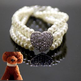 Heart Shape Pearl Dog Collars Pink Blue White Multilayer Cat Necklace Luxury Imitation Pearls Necklace For Dog Accessories Promoti213m