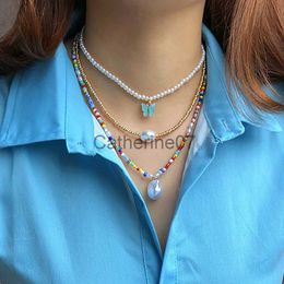 Pendant Necklaces Handmade Pearl Choker Necklaces For Women Bohemian Adjustable Butterfly Pendant Necklace Girls Summer Beach Party Jewellery J230809