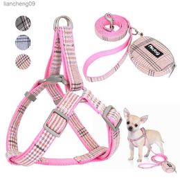 Cute Dog Harness Adjustable Nylon Pet Puppy Chihuahua Harness Vest Dog Leash Set Pink For Small Medium Dogs Cats Pet Products L230620