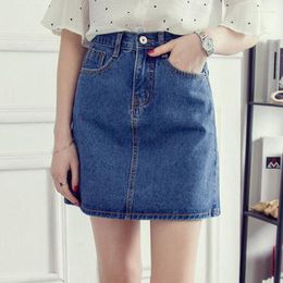 Skirts Fresh Stylish Summer Casual A-Line Denim Women Female High Waist Korean Style Pure Blue Jean Mini Plus Size XXL