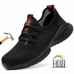 Dress Shoes summer work shoes with protection breathable Lightweight safety iron toe antistab antislip working 230725