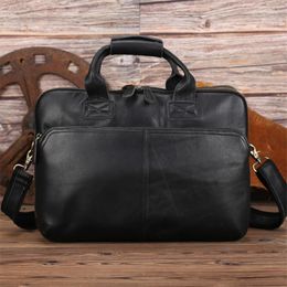 Briefcases Nesitu Large Capacity A4 Vintage Genuine Leather 14'' Laptop Office Men Briefcase Business Shoulder Messenger Bag Portfolio M7