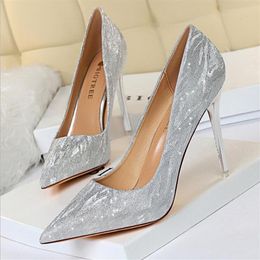 American High Heels Women's Wedding Shoes Teels Shallow Mouth Pointed Sequins Sexy Show Thin Night Club Single party Shoeses302N