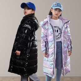 Down Coat New children's thin down jacket Girls fashion shiny windproof and waterproof down jacket Boys' Black Stain Resistant Long Coat HKD230725