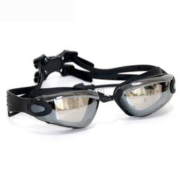 Goggles Black Plated Swimming Goggles With Earplug Professional Adult Sile Swim Cap Pool Swimming Glasses Anti Fog Men Women Eyewear HKD230725