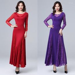 Gym Clothing Adult Long Sleeve Lace Stitching Modern Dance Dress Competition Big Skirt Dancing Clothes Practise