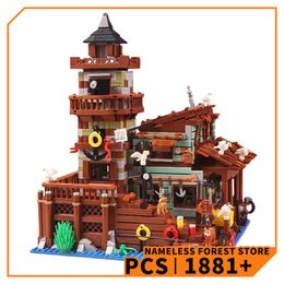 Action Toy Figures City Fishing Village Wharf Micro Bricks House Model Street View Store Toys Fisherman Shop MOC Building Blocks Kids Adult Gifts 230724