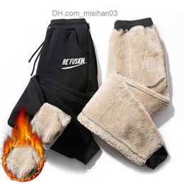 Men's Pants Jodimity Men's Warm Loose Printed Plush Casual Sports Hot Dried Wool Trousers Autumn Winter Track Pants P230529 Z230727