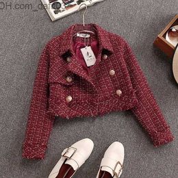 Two Piece Dress Two Piece Dress Autumn Winter Women Gold Double-breasted Tweed Short Jacket Coat Bodycon Skirt Suit Tassels 2PCS Clothing Z230726