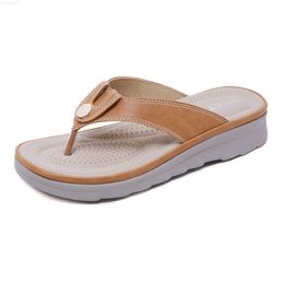 Slippers Women Summer Sandals Women's Metal Buckle Large Size Soft Comfortable Slippers Female Solid Colour Wedges Heel Flip Flops Shoes L230725