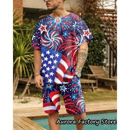 Men's Tracksuits Summer American Flag Print Tracksuit USA T Shirt Shorts Set Vintage Suit Male Fashion Outfit Clothing Casual Jogging 230724