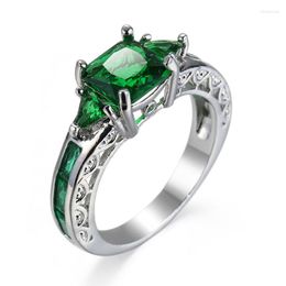 Wedding Rings Fashion Green Emerald CZ For Women White Gold Plated Birthstone Ring Jewelry Accessory
