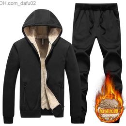 Men's Tracksuits Winter Men Casual Sets Solid Color Zipper Mens Sportswear Hooded Tracksuit JacketPants Warm Thick Velvet Sports Suit 201128 Z230725