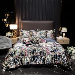 Bedding sets Luxury Natural Silky Set HighEnd Silk Satin Duvet Cover Single Double Queen King Size Printing Quilt 230725