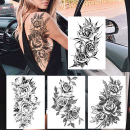 Sexy Women Temporary Tattoo Sticker Realistic Rose Flower Bloosom Tattoo Body Arm Art Waterproof Jelly Bouquet Tatoo On Back Leg