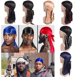 Beanies 1PC Cap Durag For Men Pirate Hat Long Tail Hip Hop Headwraps Women Breathable Silky Bandanas Unisex Satin Headwear