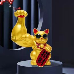 Decorative Objects Figurines Chinese Feng Shui Beckoning Cat Wealth Gold Arm Waving Muscle Lucky Statue Large Resin Welcoming Money Figurine Decor 230724