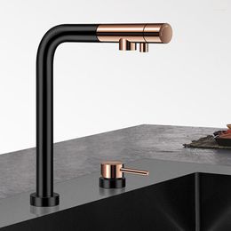 Kitchen Faucets Rose Gold Black Lifting Faucet And Cold Water Filter Three-in-one Independent Switch Pull Out