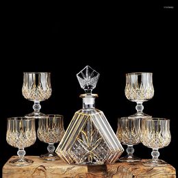 Wine Glasses 7Pcs/Set Luxury Retro Gold Rim Crystal Glass Cup Decanter Set Goblet Whiskey Brandy Beer Bar El Party Drinking Ware