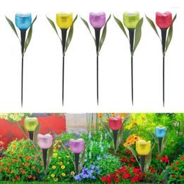 Garden Decorations 1Pcs Tulip Flower Shape LED Solar Powered Waterproof Tube Lawn Lights Standing Decor For Yard Outdoor Party