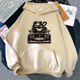 Men's Hoodies Autumn Winter E30 Car Fleece Thick Warm Women Men Hip Hop Printed Crewneck Pockets Cartoon Streetwear Sweatshirts