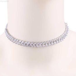 Women Trendy Jewellery Marquise Leaf Cubic Zirconia Shining Tennis Choker Necklace