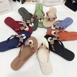 Slippers New Rhinestone Summer Women Slippers Flip Flops Crystal Diamond Bling Beach Shoes Comfort Casual Flat Non-slip Sandals Woman L230725