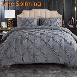 Luxury Bedding Set Solid Colour Pinch Pleat Art Work Duvet Cover With cases White Grey Bed Covers Queen King Size 3pcs L230704