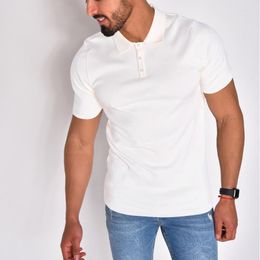 Men's Polos Short Sleeve Polo Shirt Casual Solid Color Slim Fit Lapel Button Breathable Summer Top 2023 Men Clothing