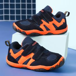 Fashion Orange Anti-slip Children Hiking Shoes Hook And Loop Design Kids Outdoor Sneakers Breathable Mesh Boys Walking Shoes