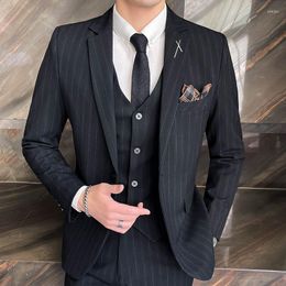 Men's Suits (Jacket Pants Vest ) 3 Pieces Set Fashion Casual Boutique Business Dress Wedding Groom Suit Coat Blazers Trousers