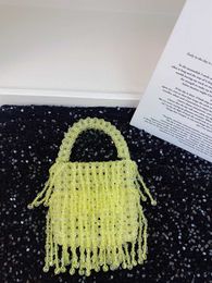 New light yellow tassel bag beaded bag Handmade women's handbag Fashion trend beaded bag 230725