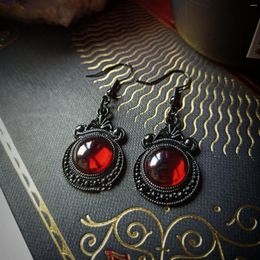 Dangle Earrings Gothic Vampire Moon For Women Girls Mystery Witch Jewellery Accessories Gift Black Mirror Red Cameo Pendant Earhook