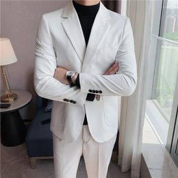 Men's Suits Handsome Double Slit Two Button Men Blazer Casual Slim Fit Solid Colour Jacket Caramel Black White Party Dress Wedding Suit