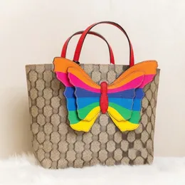 Designer-Tasche für Damen, Handtasche in Regenbogen-Schmetterlingsform, Kindertasche, Canvas-Einkaufstasche, Einkaufstasche