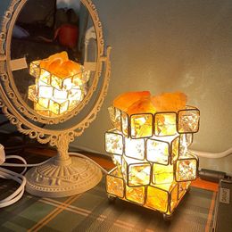 LED Light Sticks USB Crystal Natural Himalayan Salt Lamp Led Wooden Base Iron Geometric Gift Night Bedside Gifts 230724