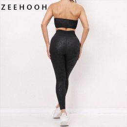 Active Sets ZEEHOOH Yoga Suit Women Gym Printed Stitching High Waist Tight Sportswear Two-Piece Set Sweat Absorbent Quick Dry Leggings