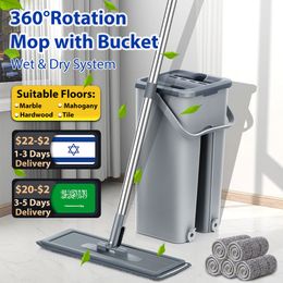 Mops Hand Free Flat Floor Mop And Bucket Set For Professional Home Floor Cleaning System With Washable Microfiber Pads For Hardwood 230724