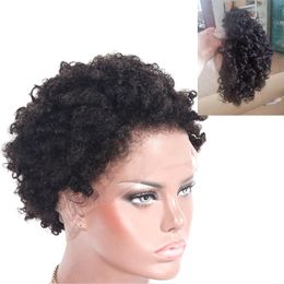 İnsan saç afro kinky kıvırcık dantel ön peruklar önceden koparılmış saç çizgisi pixie kesim Moğol kısa remy saç curl wig222f