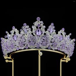 Hair Clips DIEZI Baroque Handmade Purple Crystal Crown Tiara For Women Wedding Party Elegant Luxury Bridal Dress Accessories