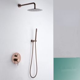 Bathroom Shower Set Brushed Rose Gold Rainfall Shower Faucet Wall or Ceiling In Wall Shower Mixer with 12" Shower Head