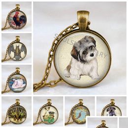 Pendant Necklaces Cute Dog Necklace Collar Glass Dome Cabochon Fashion Jewellery Steampunk Style Bronze Gift For Women And Drop Delivery Dhoei